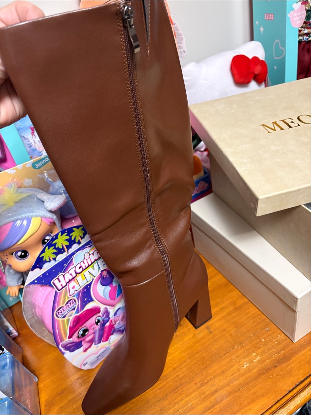 Women's Brown Knee-High Block Heel Boots